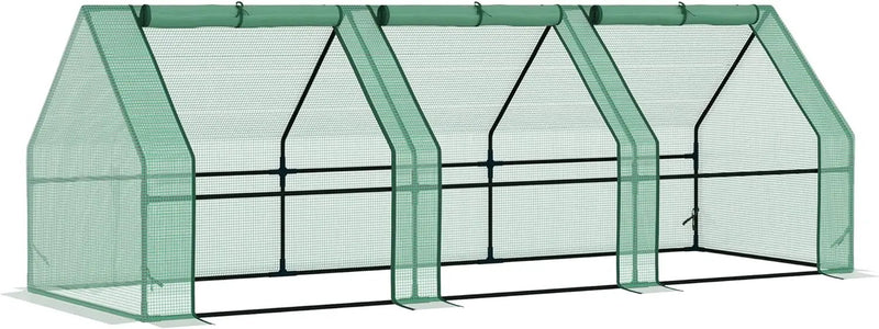 Outsunny 9' x 3' x 3' Mini Greenhouse with Zippered Doors & Roll-up Windows, Portable Plant Hot House with Durable PE Cover, Water Resistant, UV Protected for Outdoor Flowers, Vegetables, Green by GreenHaven Gardens
