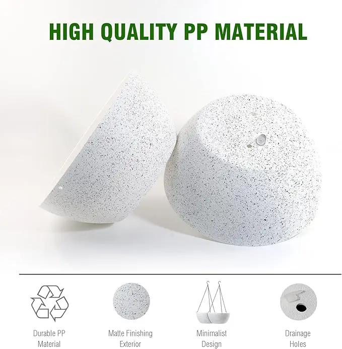 10 inch Hanging Planters for Outdoor Indoor Plants with Drainage Holes and Chain, 2 Pack Round Hanging Flower Plant Pots for Garden Home Porch Decor, Speckled White by GreenHaven Gardens