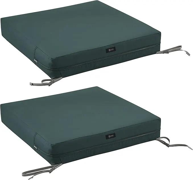 Classic Accessories Ravenna Water-Resistant 25 x 25 x 5 Inch Square Patio Seat Cushion Slip Cover & Foam, Mallard Green, Lounge Chair Cushion by GreenHaven Gardens