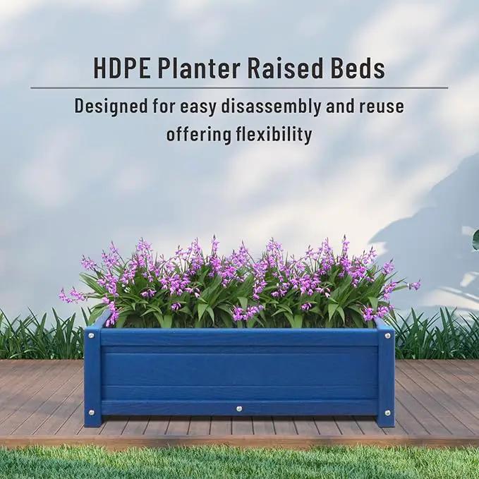 HDPE Raised Planter Box Outdoor,Rot-Resistant and Non-Cracking,Raised Beds for Gardening 29.5 * 14.4 * 9.8 in for Yard,Lawn,Outdoor Planter Boxes Rectangle with Drainage Holes Navy by GreenHaven Gardens