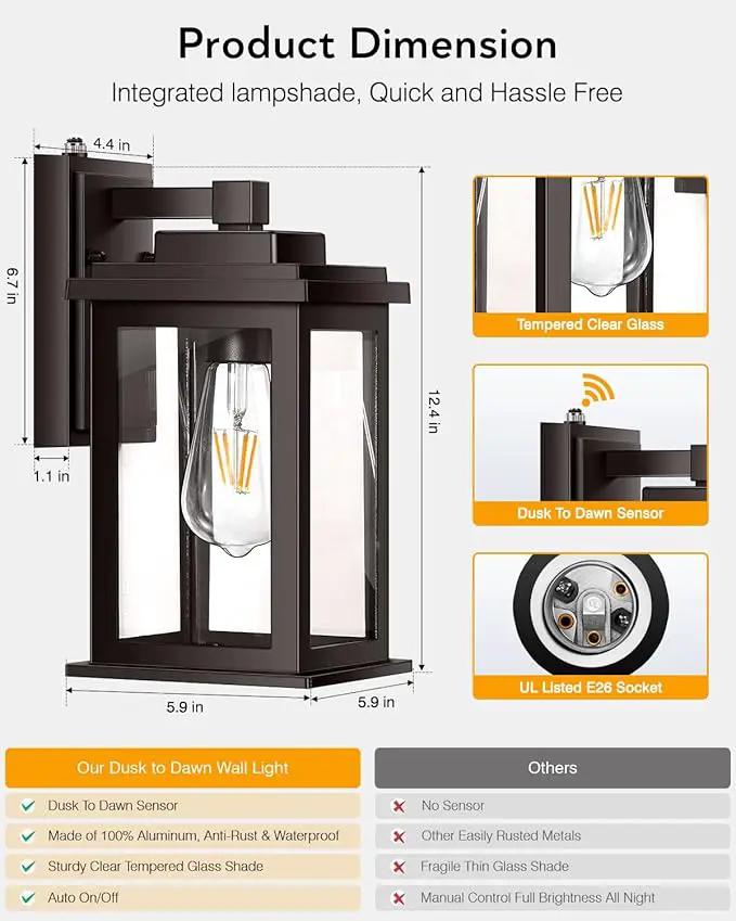 VIANIS Bronze Outdoor Wall Lights, Dusk to Dawn Led Outdoor Light, Aluminum Exterior Lighting Fixtures, Waterproof Porch Lights Outdoor for House, Doorway, Garage,Hardwired, Non-Solar by GreenHaven Gardens