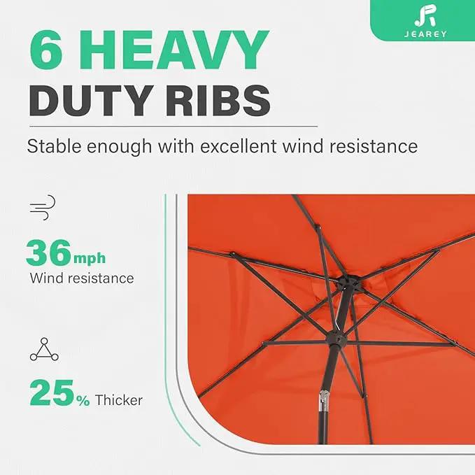 JEAREY 6.5x10 ft Rectangular Patio Umbrellas Outdoor Market Umbrella with Push Button Tilt and Crank, Rectangle Table Umbrella 6 Sturdy Ribs UV Protection for Pool Garden Backyard Deck, Orange by GreenHaven Gardens