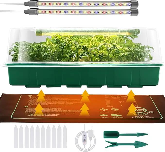 Seed Starter Kit, Seed Starter Tray with Grow Light and Heat Mat, Color Change Full Spectrum Grow Lights Seed Starting Germination Kits, 3 Timing Set Indoor Plant Grow Kit with Humidity Control by GreenHaven Gardens