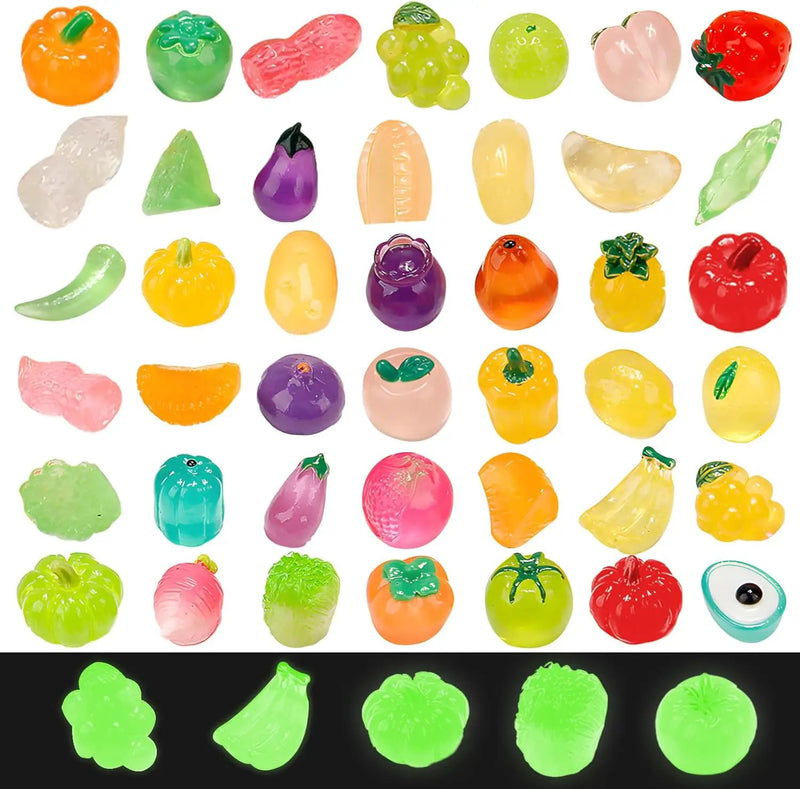 60 pcs Mini Luminous Fruits Vegetables Figurines, Resin Tiny Artificial Fruit Vegetables Glow in The Dark, Fake Miniature Food Decoration for DIY Art Crafts Miniature Landscapes Garden Home by GreenHaven Gardens