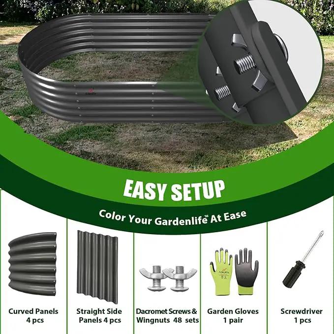 A ANLEOLIFE 6X2X1.5 ft Galvanized Raised Garden Beds Outdoor, Oval Round Metal Planter Box for Planting Vegetables Flowers Herb, Anti-Rust & Easy-Setup, Quartz Grey by GreenHaven Gardens