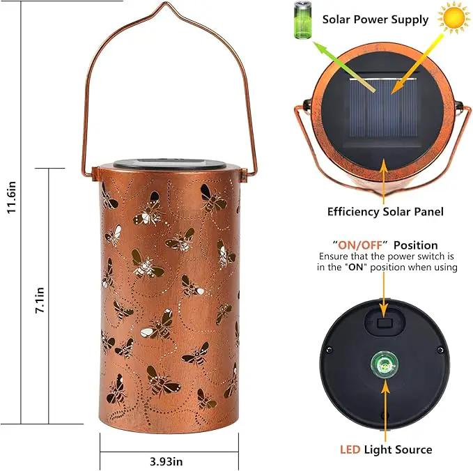 Solar Honeybee Lanterns Outdoor Hanging Decor Lantern,Waterproof Hollow Out Retro Metal Decorative Garden Light,Graceful Decoration for Patio,Yard,Landscape,Walkway,Festival by GreenHaven Gardens