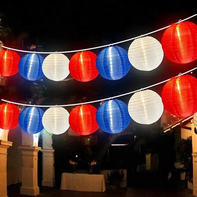 25FT Red White Blue Lantern String Lights Plug in, Large Lantern 4th of July Decor Lights with 10 G40 LED Bulbs, Chinese Hanging Outdoor Patio Lanterns for Independence Day Memorial Patriotic Party by GreenHaven Gardens