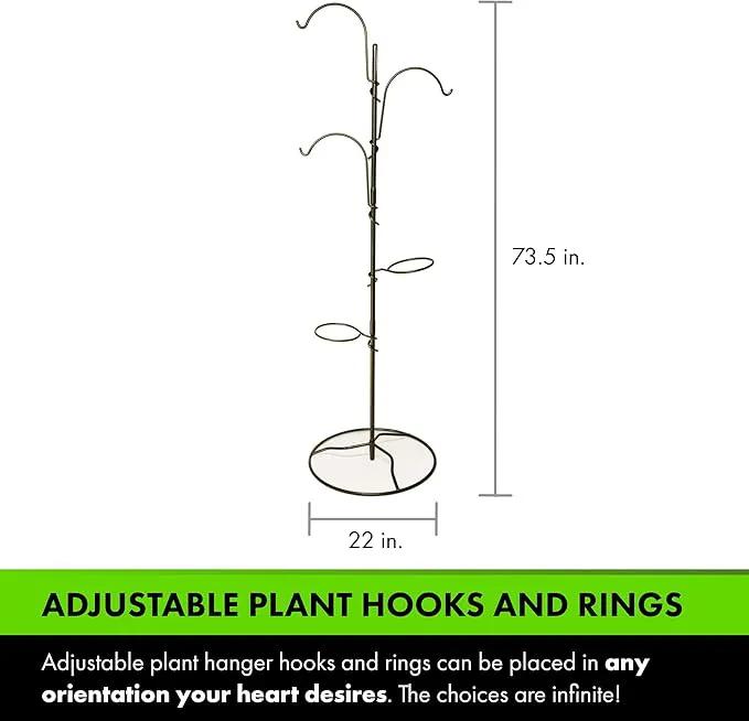 Yard Butler YT-5 Yard Tree Hanging Garden - Three Shepherd Hooks for Outdoor or Indoor Plant Hanging - Two Circular Holders for Plant Pots - Heavy Duty Anti-Tip Base and Steel Center Pole, Black, (IYT5) by GreenHaven Gardens