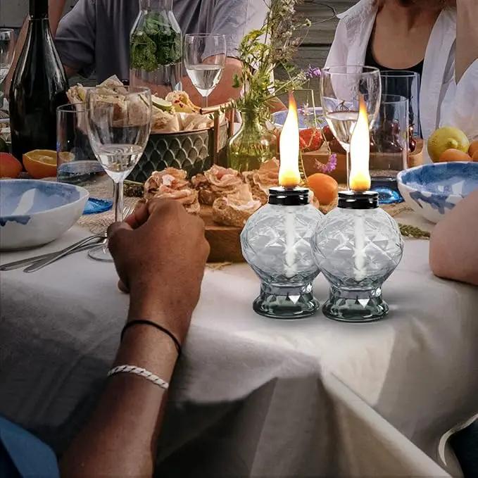 4 Pack Glass Table Torches, Citronella Table Top Torches with Wick and Cap for Outdoor, Refillable Landscape Lanterns for Yard, Patio, Christmas, Garden, Party Decor by GreenHaven Gardens