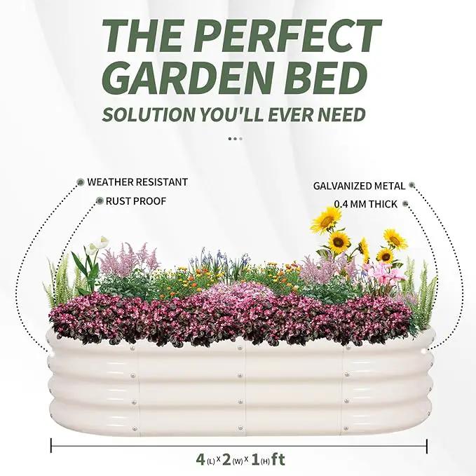 1MORE Galvanized Raised Garden Bed- Planter Garden Boxes Outdoor, Raised Beds for Gardening, 4x2x1ft Metal Garden Bed Kit for Vegetables Flower, Planter Raised Beds with Tools.White-2pack by GreenHaven Gardens