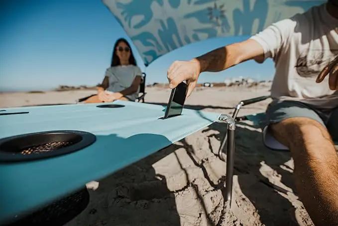 Neso Portable Beach Table with Cup Holders, Cell Phone Pockets, Lightweight for Picnics and Parks (Seafoam) by GreenHaven Gardens