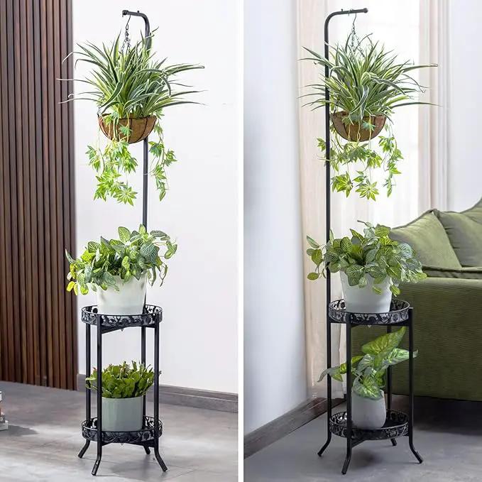 COPREE 2-tier Hanging Plant Stand, Space-Saving Iron Planter Shelves Flower Pot Organizer Rack Multiple Flower Pot Display Holder Shelf Indoor Outdoor Heavy Duty Planter Shelving Unit by GreenHaven Gardens