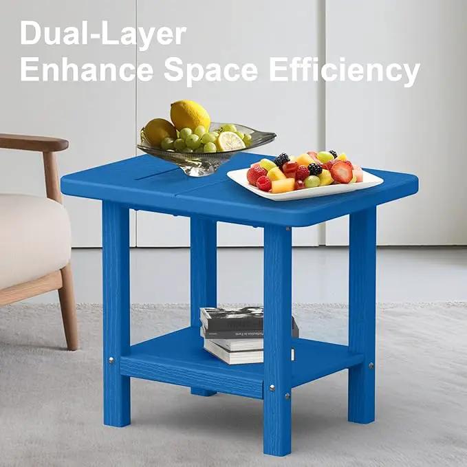 Outdoor Side Table - 2-Tier Storage All Weather Outdoor End Table for Patio - HDPE Morden Easy Maintenance Adirondack Side Table for Pool Porch Balcony Garden Lawn Backyard Outside Indoor by GreenHaven Gardens