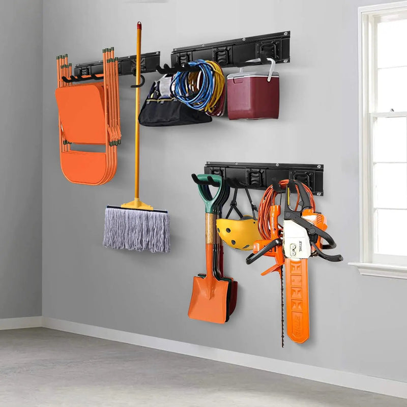Tool Rack Kits, Garage Wall Organization Hanger with 1 Mop Hook and two 8-inch Multi-Purpose Hooks, Garden Yard Shovels Rakes for String Hedge Trimmer Brooms Hoses Folding Chairs ladders, and More by GreenHaven Gardens