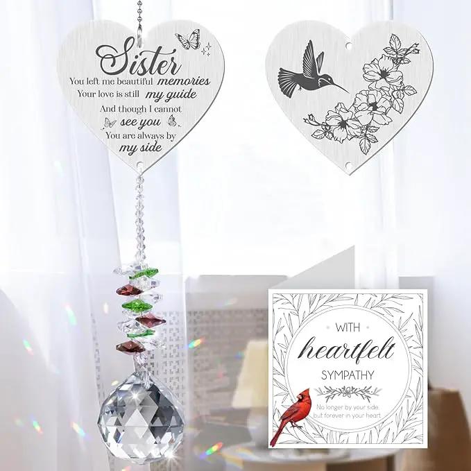 Sister in Heaven Memorial Crystal Suncatcher Gifts,Loss of Sister Sympathy Gifts,Gifts for Loss of Sister,Hanging Crystals Ornament for Window Rainbow Maker Prisms Home Decor Gift by GreenHaven Gardens