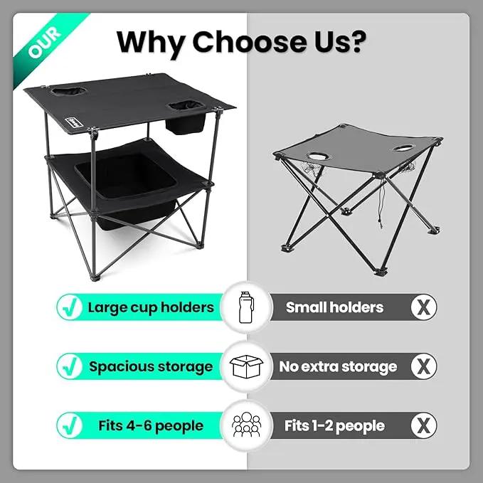 Folding Camping Table, Portable Outdoor Picnic Table, Rectangular Lightweight Camp Table with Storage, Cup Holder and Carry Bag for Barbeque Beach Camping and Tailgate by GreenHaven Gardens