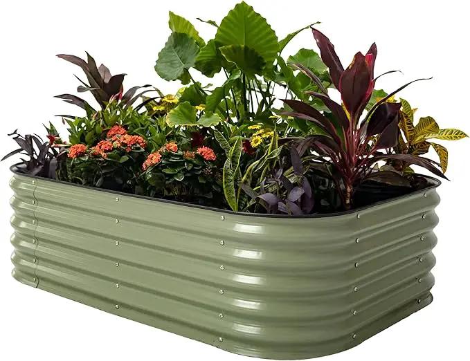 Vego garden Raised Garden Bed Kits, 17" Tall 6 in 1 Modular Metal Raised Planter Bed for Vegetables Flowers Patio Ground Planter Box-Olive Green by GreenHaven Gardens