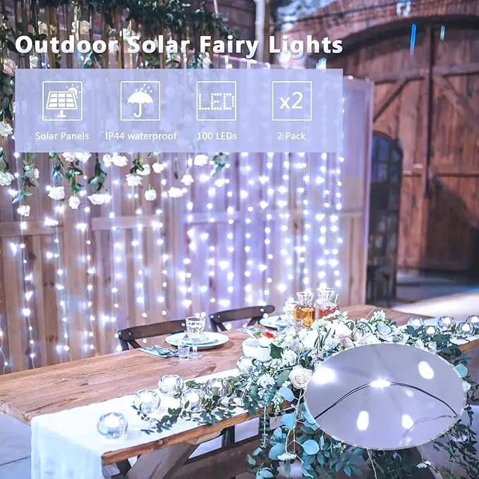 JMEXSUSS 2 Pack Solar String Lights Outdoor Waterproof, Each 33FT 100 LED Solar Lights Outdoor, 8 Modes White Fairy Light for Outside Yard Tree Patio Garden Wedding Christmas Decorations by GreenHaven Gardens