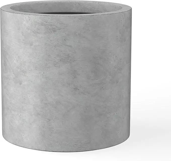 Kante 12.6" Dia Round Concrete Planter, Modern Style Large Cylindrical Plant Pot with Drainage Hole and Rubber Plug for Indoor Outdoor Patio, Natural Concrete by GreenHaven Gardens