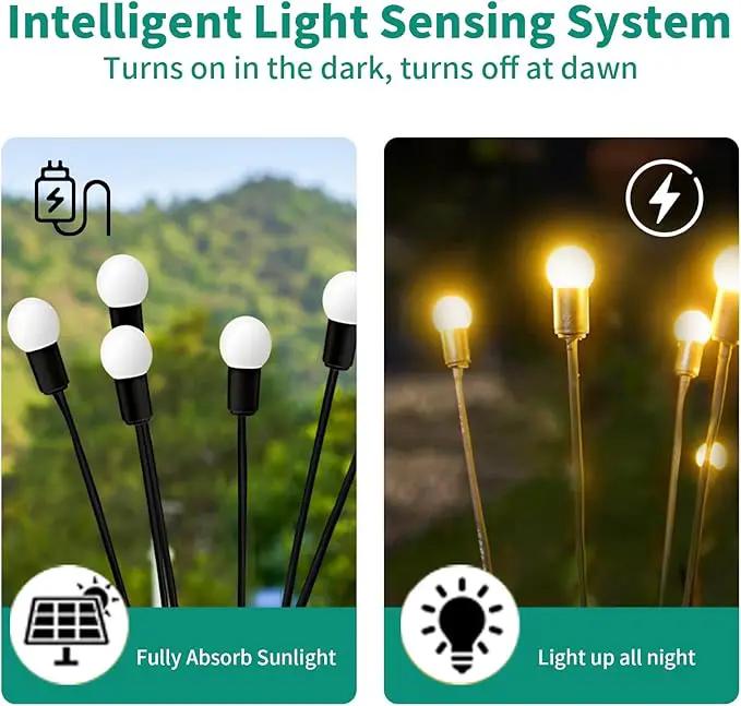 Solar Garden Lights, 8Pack 64LED Outdoor Firefly Lights Solar Decorations Lights Waterproof Firefly Lights Swaying in The Wind, Big Bulb Vibrant Firefly Lights for Yard Patio Pathway Decor Warm White by GreenHaven Gardens