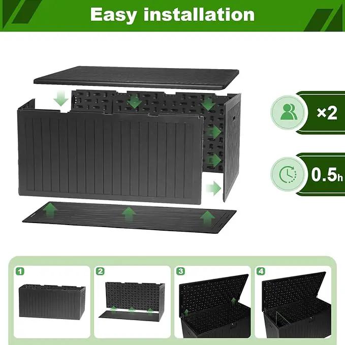 270 Gallon Outdoor Storage Box Waterproof, Extra Large Plastic Outside Deck Box Weatherproof, Resin Patio Storage Bin with Lock and Lids for Pool Equipment and Cushion, Black by GreenHaven Gardens