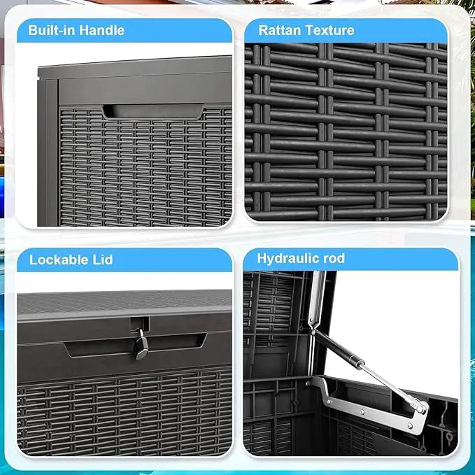 102 Gallon Outdoor Storage Box Waterproof, UV Resistant Resin Deck Box with Hydraulic Rod, Lockable Design and Enhanced Durability for Patio, Garden, and Poolside Use by GreenHaven Gardens