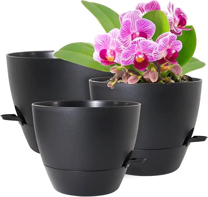 12/10/9 inch Large Self Watering Pots, Planter, Plant Pots with Mesh Drainage Holes for Indoor Outdoor Garden Plants, Plastic Flower Pots with Removable Deep Reservoir, Black by GreenHaven Gardens
