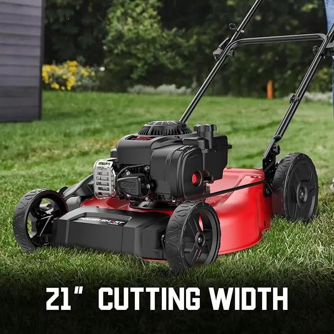 PowerSmart 21 in. Gas Lawn Mower with 125cc Briggs and Stratton E300 Engine, 2-in-1 Push Mower with Mulching & Side-Discharge by GreenHaven Gardens