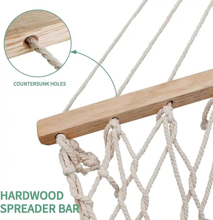 13FT Hammocks, Traditional Hand Woven Cotton Rope Hammock with Free Extension Chains for Outdoor Indoor Patio Yard 450 LSB Capacity for Two Person (Natural) by GreenHaven Gardens