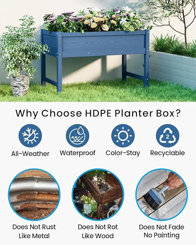 HDPE Raised Garden Bed with Legs, Outdoor Weather-Resistant Elevated Planter Box Stand for Seeds, Herbs, Flowers, Vegetables (Navy Blue) by GreenHaven Gardens