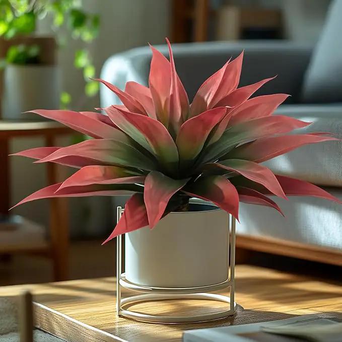Artificial Agave Plants,Large UV Resistant Fake Agave Planters for Indoor and Outdoor Decorating Artificial Plants for Outdoors Fake Plants 2Pack, 28" Red by GreenHaven Gardens