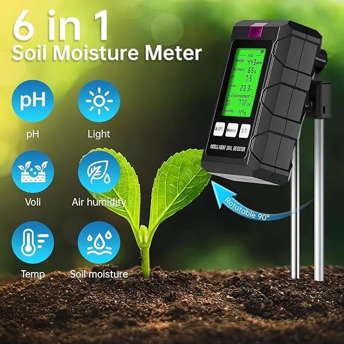 6-in-1 Soil Moisture Meter, pH/Temperature/Soil Moisture/Sunlight/Air Humidity/Soil Fertility Soil Tester for Farming, Gardening, Lawns and Outdoor Plants (2*AAA Battery Needed) by GreenHaven Gardens