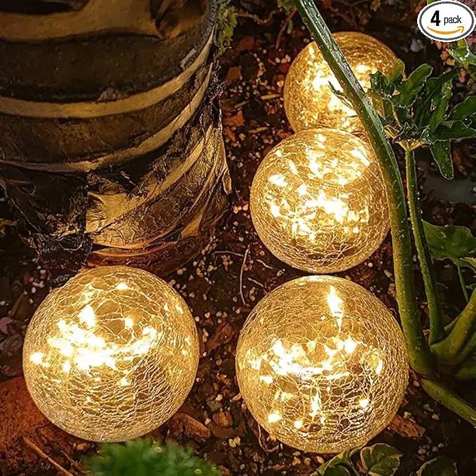 TOMEX 4 Pack Solar Garden Lights, Cracked Glass Ball Waterproof Warm White LED for Outdoor Decor Decorations Pathway Patio Yard Lawn, 4 Pack (3.9") by GreenHaven Gardens