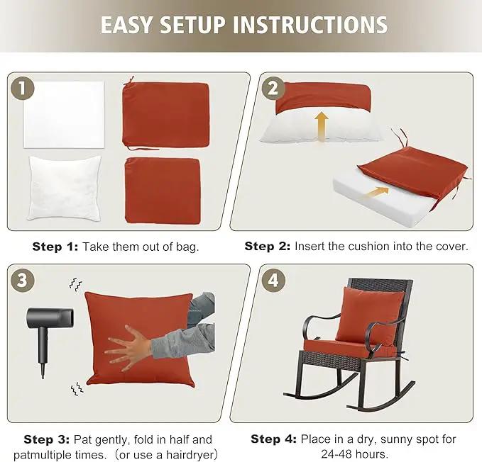 24x24 Inch Outdoor Cushions for Patio Furniture, Waterproof Outdoor Chair Cushions w/Fade-Resistant, Removable & Machine-Washable Covers, Deep Seat Sofa/Couch Pad Replacement – Set of 1/2/4, Rust by GreenHaven Gardens