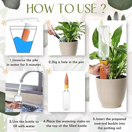 8 Pack Plant Watering Devices, Terracotta Self Watering Spikes with 25 oz Plastic Wine Bottles, Slow Release Plant Waterer Self Watering Planter for Vacation Indoor Outdoor Plant by GreenHaven Gardens