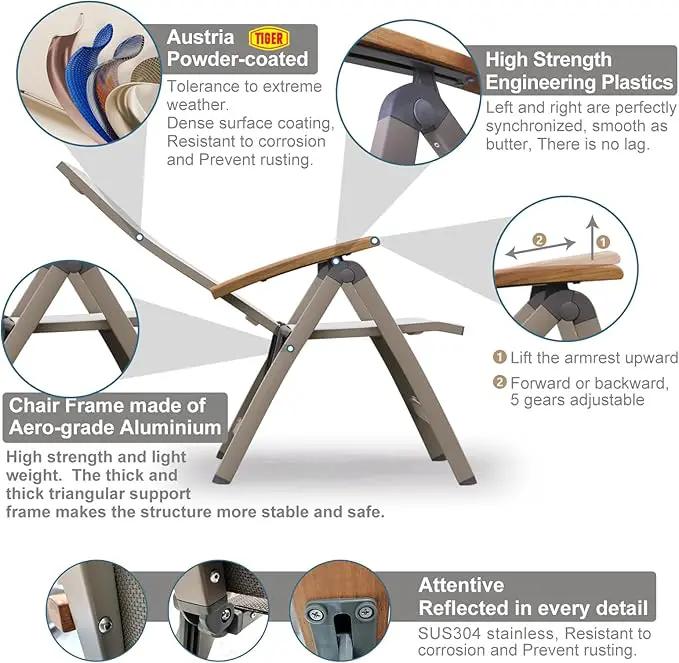 Folding Chair, Indoor & Outdoor Balcony, Patio Porch, Garden Lawn, Pool, for Comfortable Black Foldable Chairs, Portable Cozy Recliner, Metal Frame, Heavy Duty Durable by GreenHaven Gardens