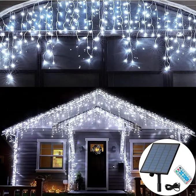 Solar Christmas Lights Outdoor Waterproof Christmas Decorations Curtain Lights 320LED 29.5ft 60 Drops, Solar Powered Rechargeable Fairy Lights for Party, Wedding, Home Decorations(White) by GreenHaven Gardens