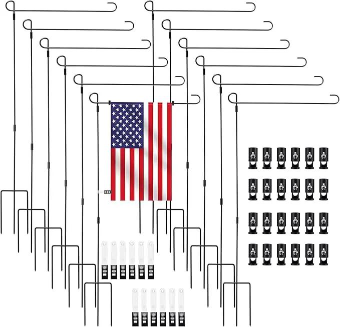 Therwen 12 Pack Garden Flag Stand 36.2 x 16.5 Yard Flag Holder Heavy Duty, with 3 Prong Base, Decorations,with Clip Spring Stoppers for Outdoor Garden Yard Lawn by GreenHaven Gardens