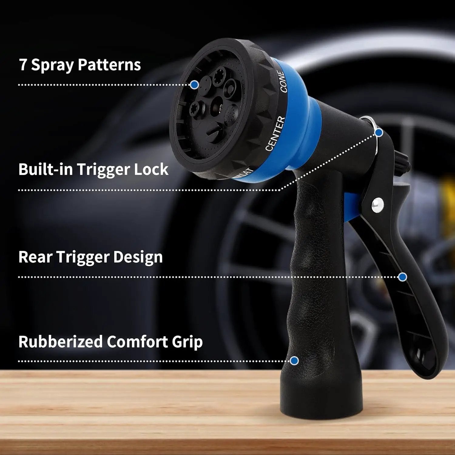 NEXCOVER Garden Hose Nozzle Sprayer - 7 Adjustable Watering Patterns Nozzle for Water Hose, Non-Slip Garden Spray Nozzle for Car Washing, Watering Plants, Pets Showering, Lawns Cleaning, Blue by GreenHaven Gardens