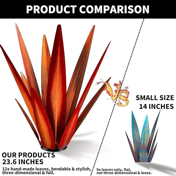 Large Tequila Rustic Sculpture, Rustic Metal Agave Plants for Outdoor Patio Yard, Home Decor Hand Painted Garden Yard Statue, Lawn Ornaments Yard Stakes (Red - L) by GreenHaven Gardens