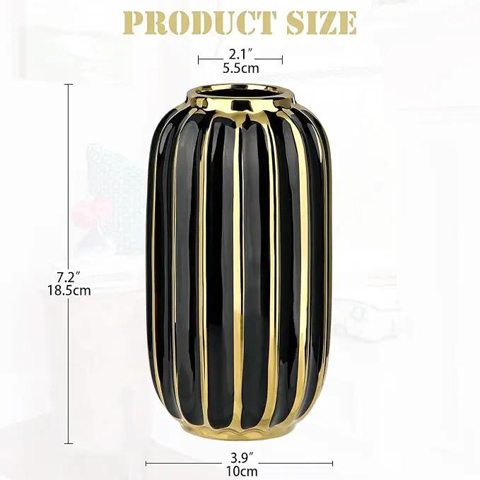 Briful Gold Plated Lantern Ceramic Vase Home Decor Creative Design Porcelain Decorative Flower Vase 8.66'' Black Ceramic Vases for Wedding Anniversary Decoration by GreenHaven Gardens