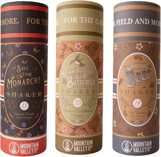 Pollinator Wildflower Seed Shaker Collection - ~300,000+ Wild Flower Seeds for Planting - Includes Hummingbird & Butterfly, Save The Monarchs, and Save The Bees Wildflower Mixes - Covers ~1,000 sq ft… by GreenHaven Gardens
