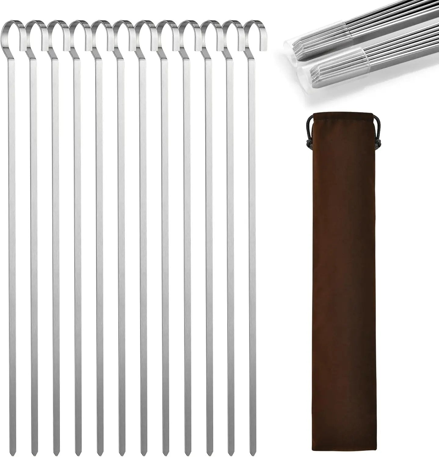 13.8" 12 Pack - Metal Flat Skewers Reusable Kabob Skewers BBQ Barbecue Skewers for Grilling, Stainless Steel by GreenHaven Gardens