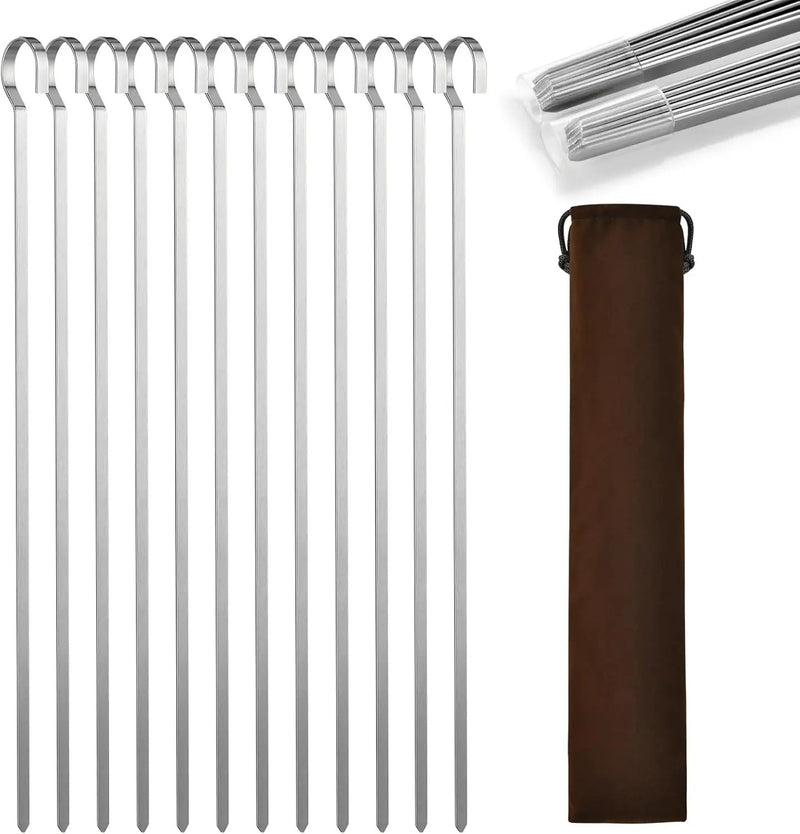 13.8" 12 Pack - Metal Flat Skewers Reusable Kabob Skewers BBQ Barbecue Skewers for Grilling, Stainless Steel by GreenHaven Gardens