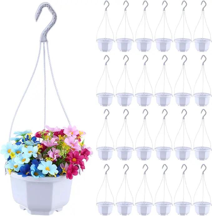 Roshtia 24 Pcs Hanging Plastic Planter Pot with Hook Flower Pots Baskets Hanging Nursery Planter Holder for Outdoor Indoor Plant Garden(Ceramic White,6 Inch) by GreenHaven Gardens