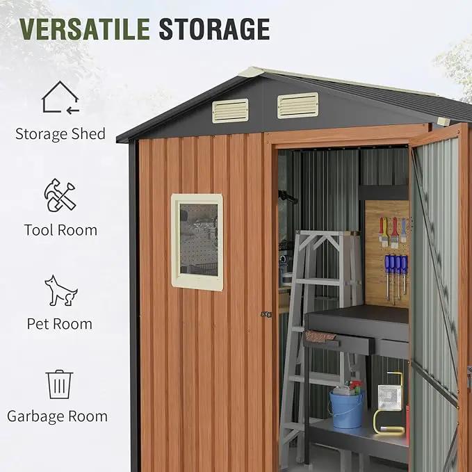 Outdoor Storage Shed 6x4 Ft, Lockable Metal Garden Shed with Window, Tool Shed Tiny House Vertical Outside Storage Building for Backyard, Lawn, Patio, Bike by GreenHaven Gardens