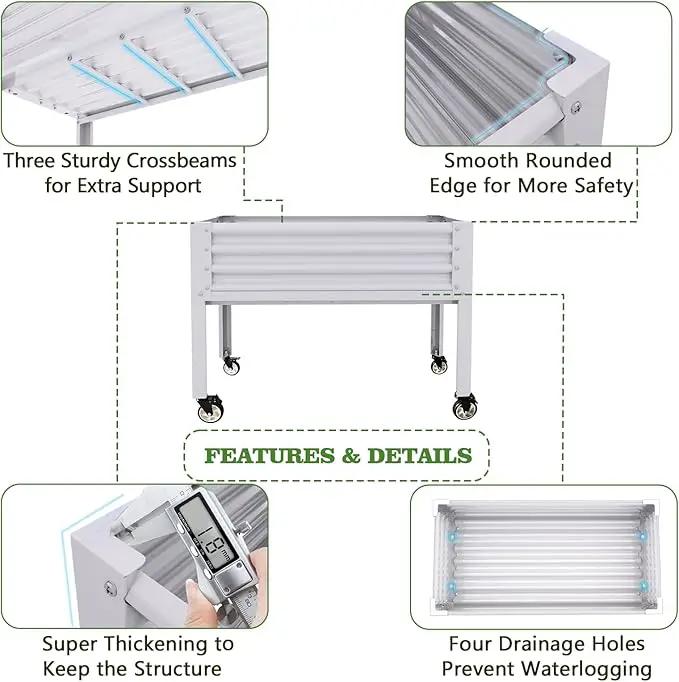 A ANLEOLIFE Galvanized Raised Garden Bed with Legs,48x24x35in Large Elevated Planter Box on Wheels with Drainage Holes for Backyard, Balcony, Patio, 600lb Capacity, Antique White by GreenHaven Gardens