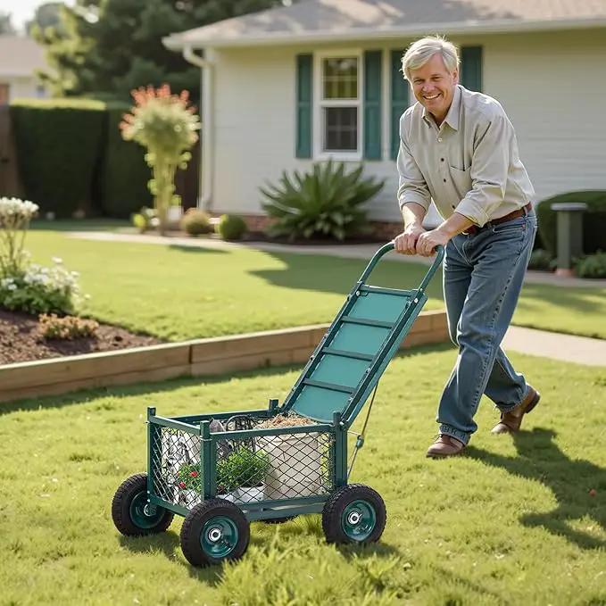 VEVOR Rolling Garden Cart with Seat, Metal Rolling Garden Work Seat with Wheels, Supports up to 400 LBS, Heavy Duty Gardening Cart Scooter, Outdoor Wagon & Stool on Wheels for Lawn, Patio, Backyard by GreenHaven Gardens