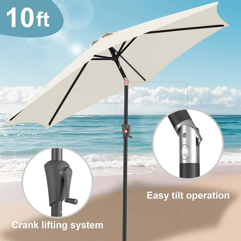 FLAME&SHADE 10ft Patio Umbrella - Outdoor Umbrella with 6 Sturdy Ribs, Push Button Tilt and Crank, UV Protection Table Market Umbrella for Pool, Porch，Garden, Deck, Backyard (Ivory) by GreenHaven Gardens