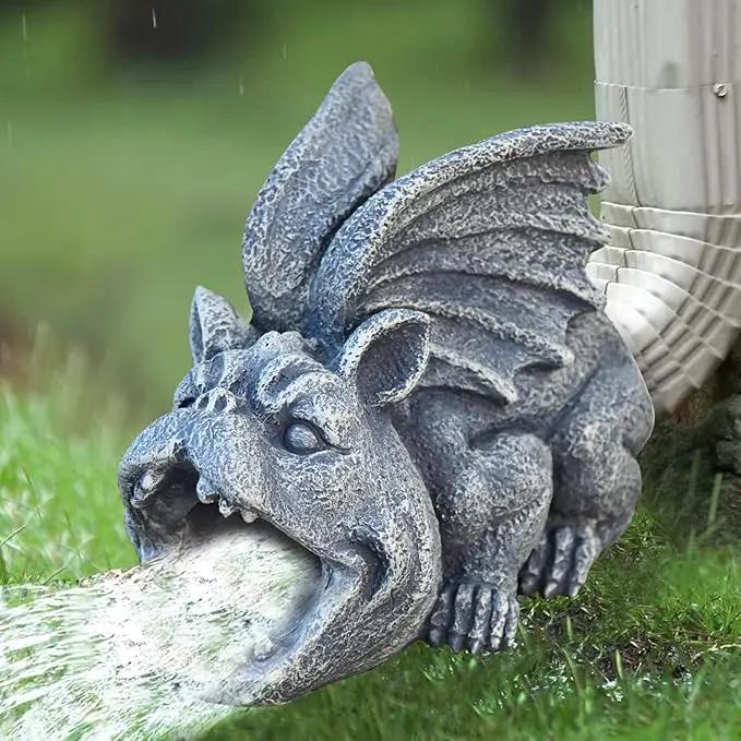 OwMell Gargoyle Gutter Guardian Downspout Statue, Garden Decorative Downspout Extension Statue Figurine, Gutter Guards for 3" x 4" Rain Downspout Splash Block, Downspout Extender Diverter by GreenHaven Gardens